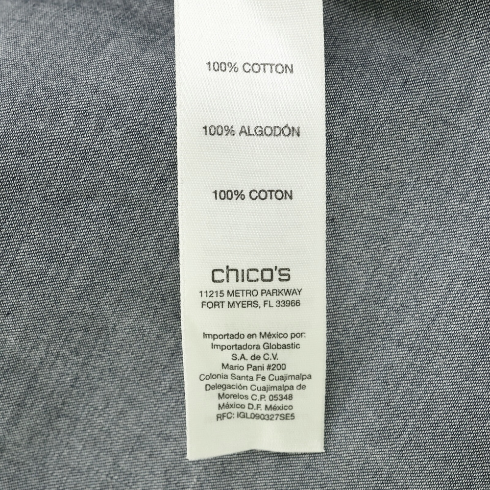 Chicos Top 1 Womens Medium 8 Blue Cotton Off Shoulder Blouse Boho Romantic - Picture 10 of 13